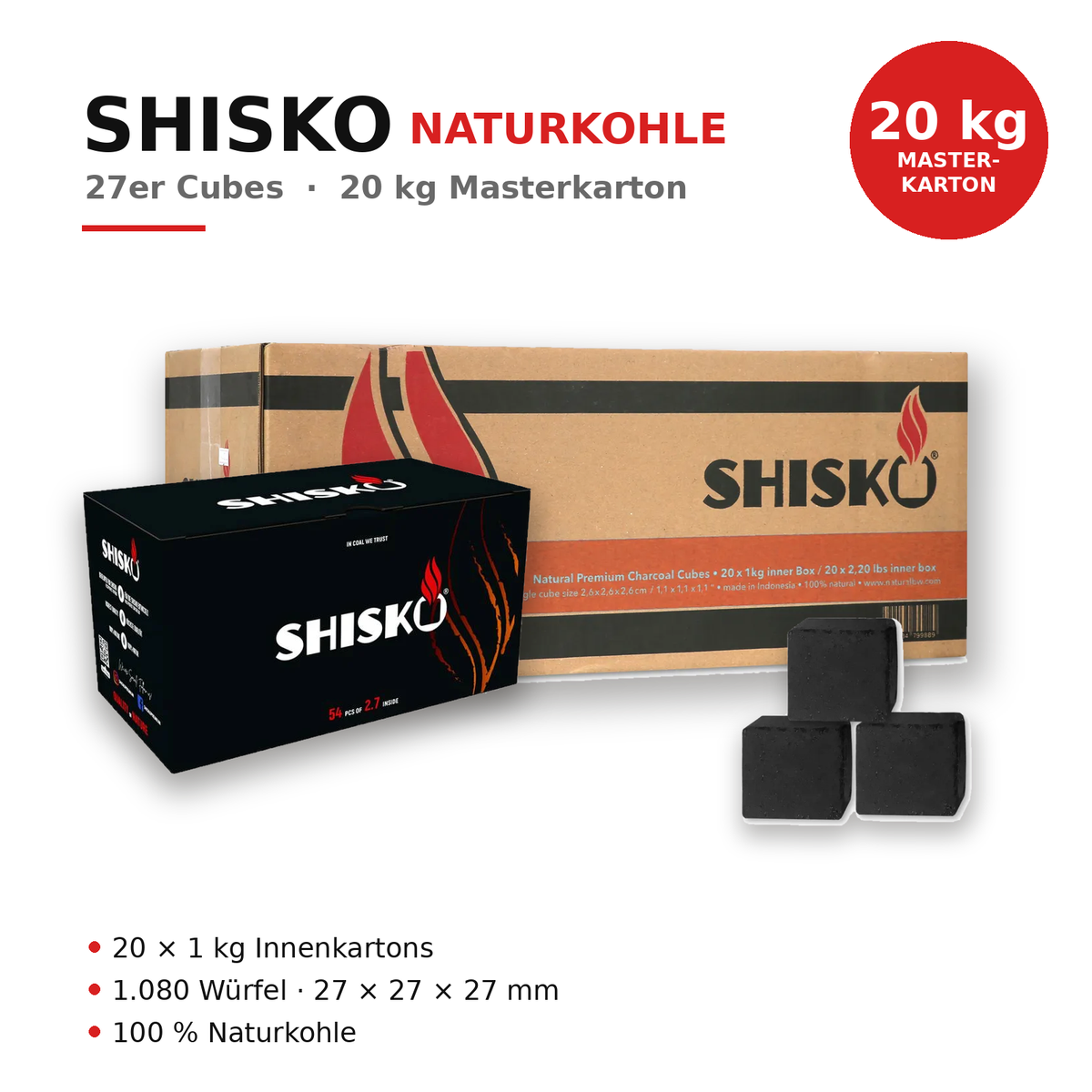 Shisko 20kg (20x 1kg) Shisha Kohle